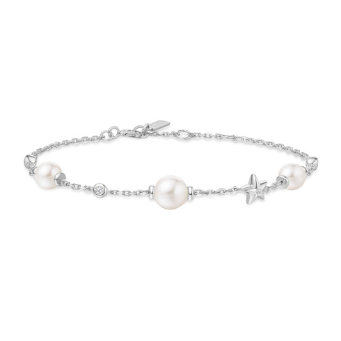 Silver Shell Pearl and Star Station Bracelet